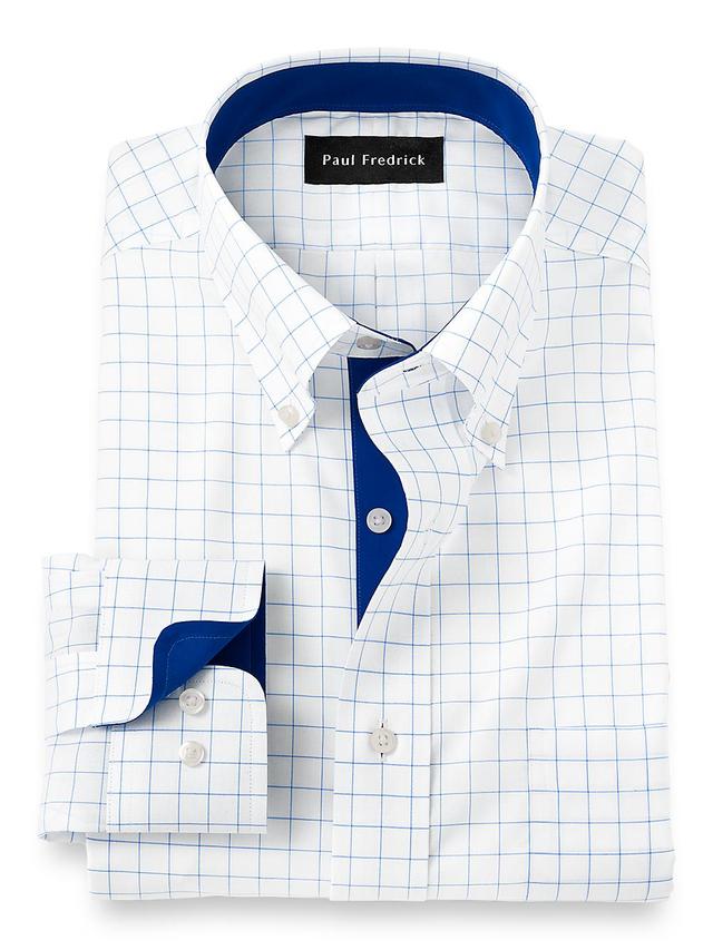 Tailored Fit Non-iron Cotton Check Dress Shirt With Contrast Trim Product Image