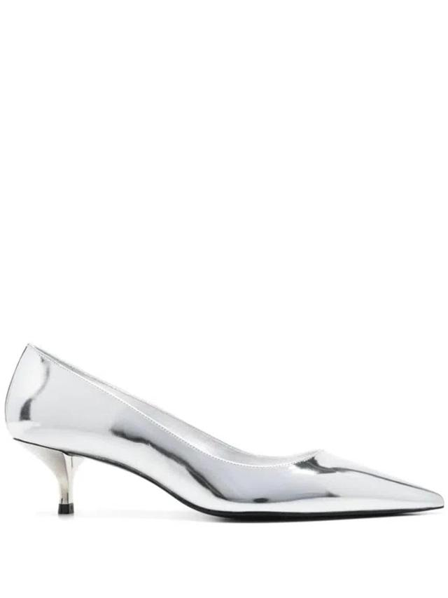 Eva Metallic Kitten-heel Pumps In Grey Product Image