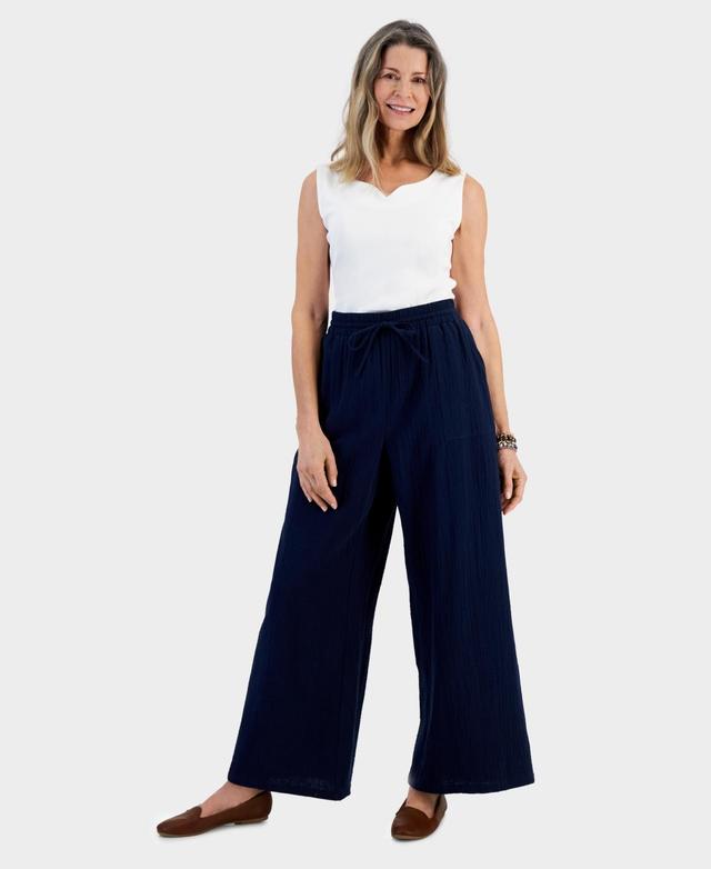 Style & Co Petite Gauze Wide-Leg Pull-On Pants, Created for Macys Product Image