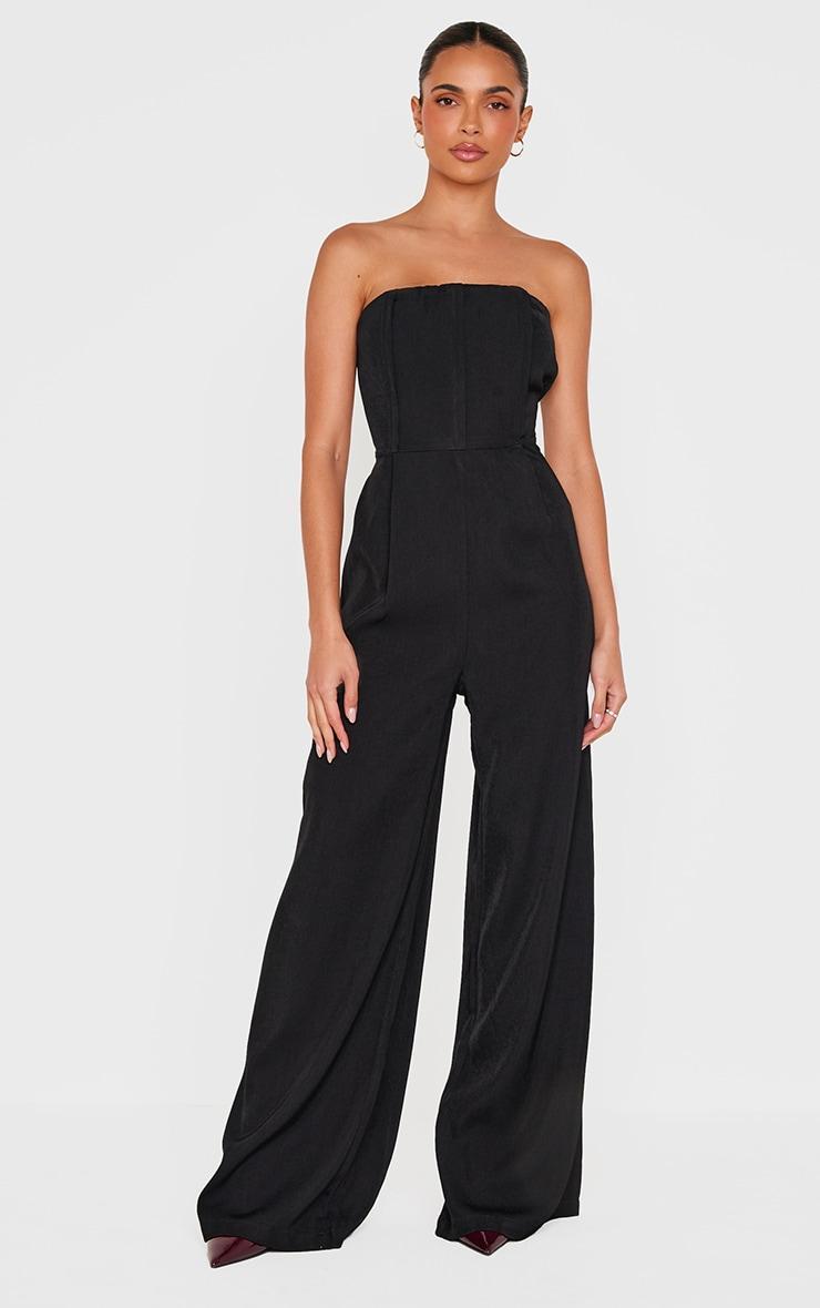 Black Structured Woven Bandeau Boned Detailed Jumpsuit Product Image