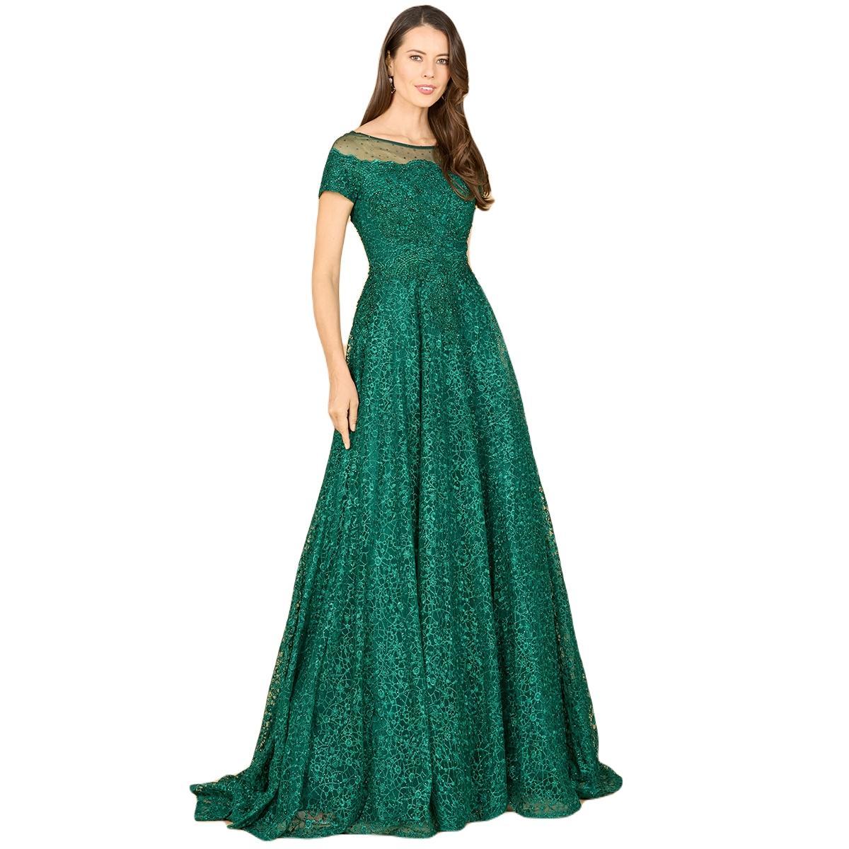 Women's Sheer Boat Neck Ball Gown Product Image