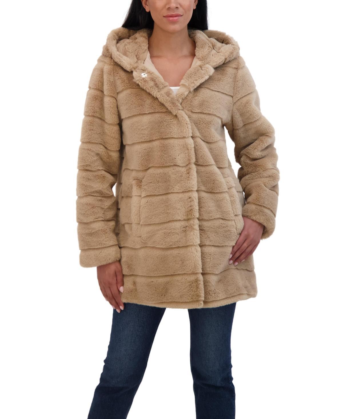 Sebby Collection Womens Hooded Grooved Faux Fur Coat Product Image