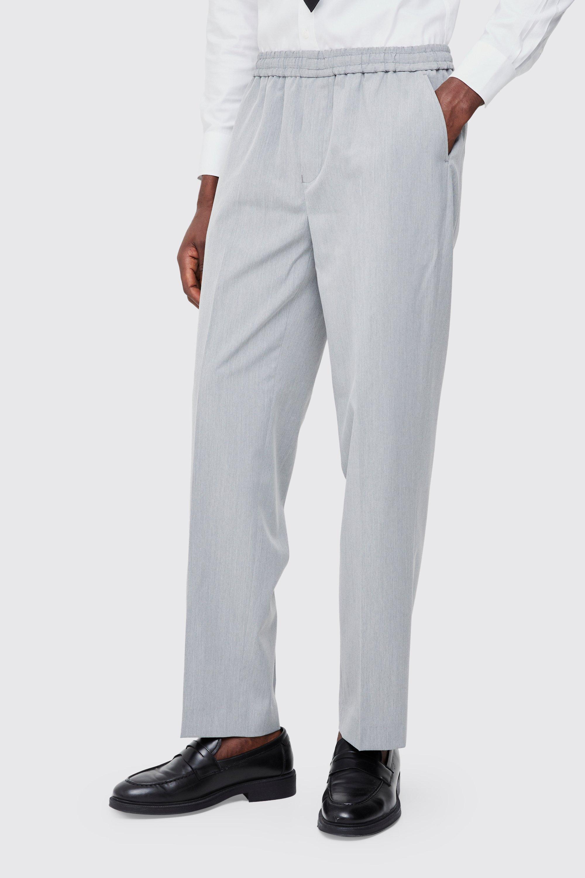 Elastic Waist Straight Fit Tailored Pants | boohooMAN USA Product Image