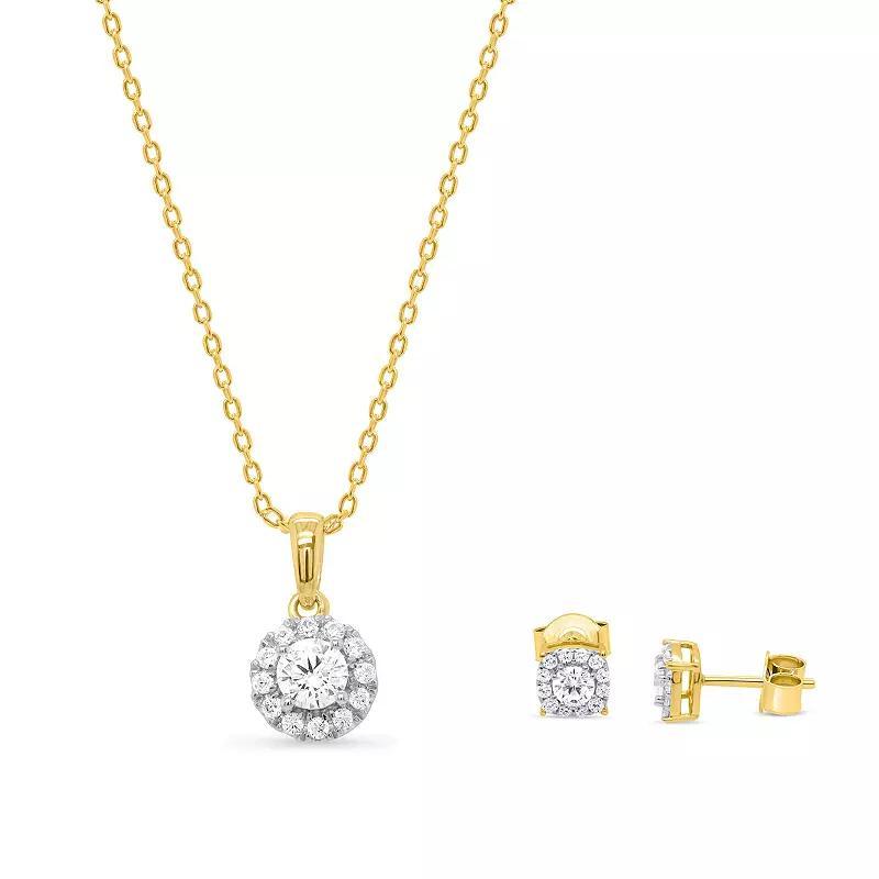 Ethique 1 Carat T.W. Lab-Grown Diamond Halo Pendant Necklace & Stud Earring Set, Womens Sterling Silver Product Image