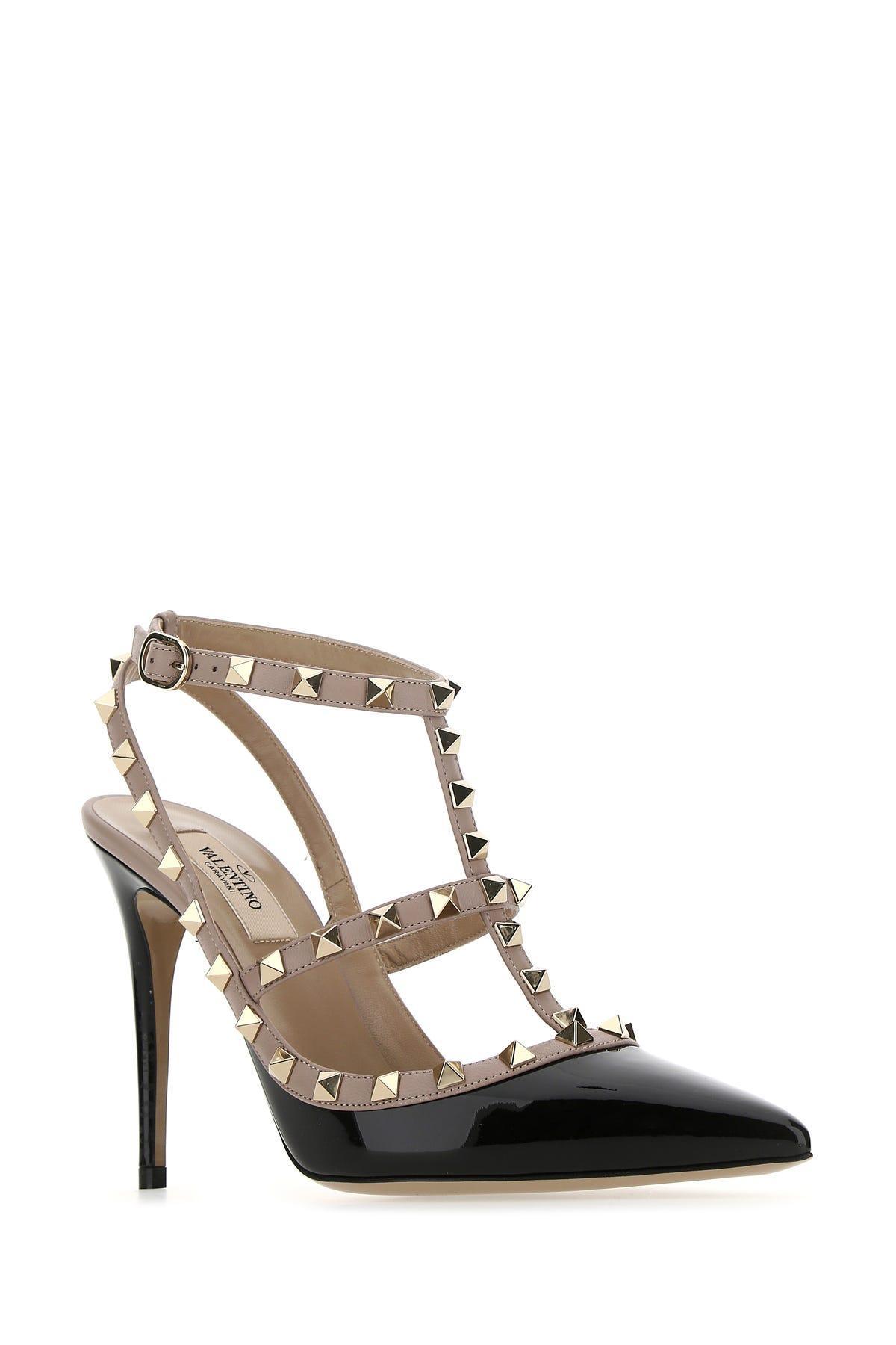 VALENTINO GARAVANI Two-tone Leather Rockstud Pumps In Black Product Image