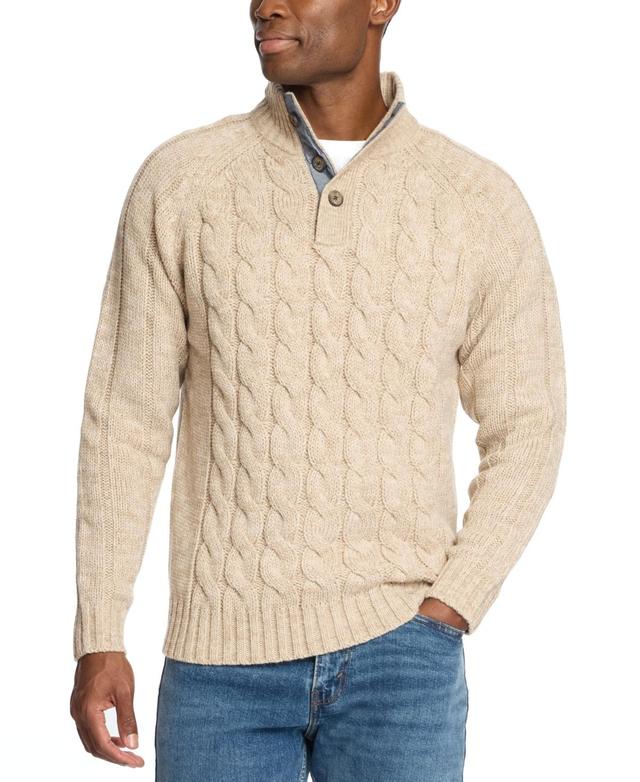 Weatherproof Vintage Mens Cable Knit Quarter Button Long Sleeve Sweater Product Image