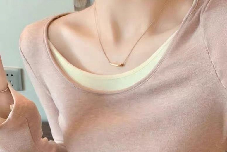 Long Sleeve Scoop Neck Mock Two Piece Crop Tee Product Image