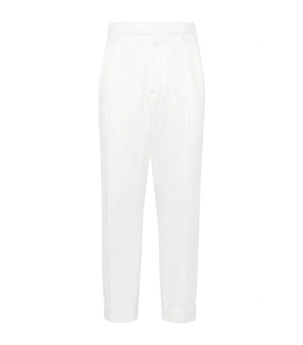 BRUNELLO CUCINELLI Twisted Cotton Gabardine Trousers In Snow product image