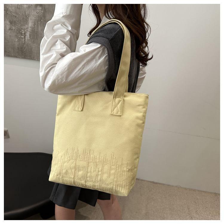 Lettering Embroidered Canvas Tote Bag Product Image