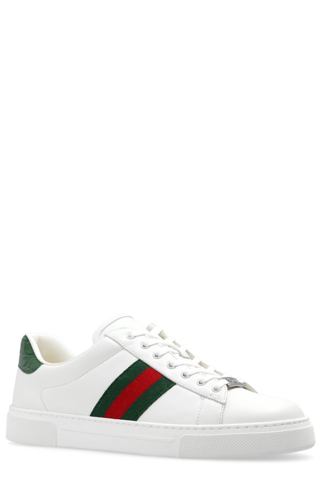 Ace Leather Web Low-top Sneakers In Bianco Product Image