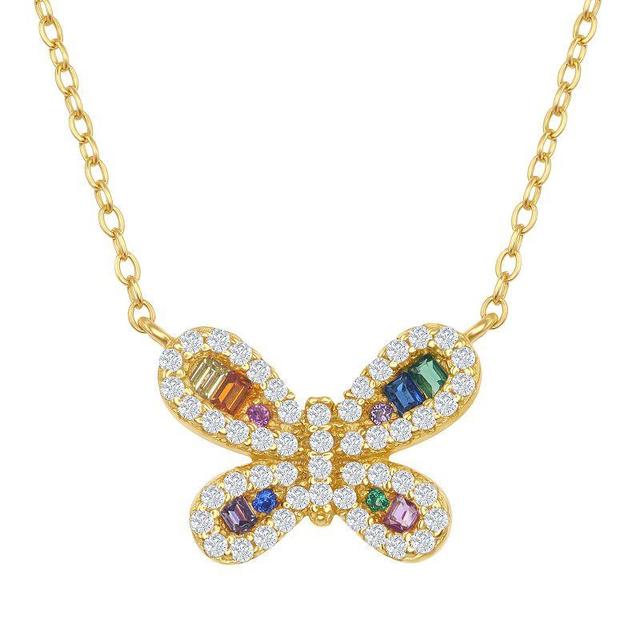 Sterling Silver Rainbow Cubic Zirconia Butterfly Necklace, Womens Gold Tone Product Image