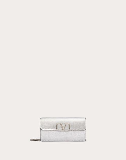 VLOGO SIGNATURE METALLIC GRAINY CALFSKIN WALLET WITH CHAIN Product Image