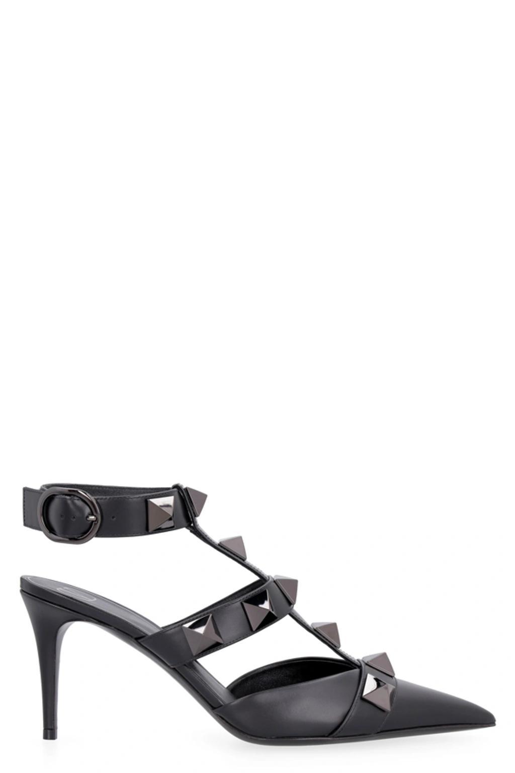 Garavani - Roman Studs Leather Slingback Pumps In Nero Product Image