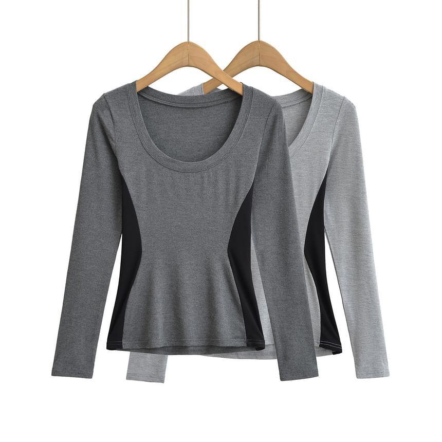 Long-Sleeve Scoop Neck Two Tone Tee Product Image