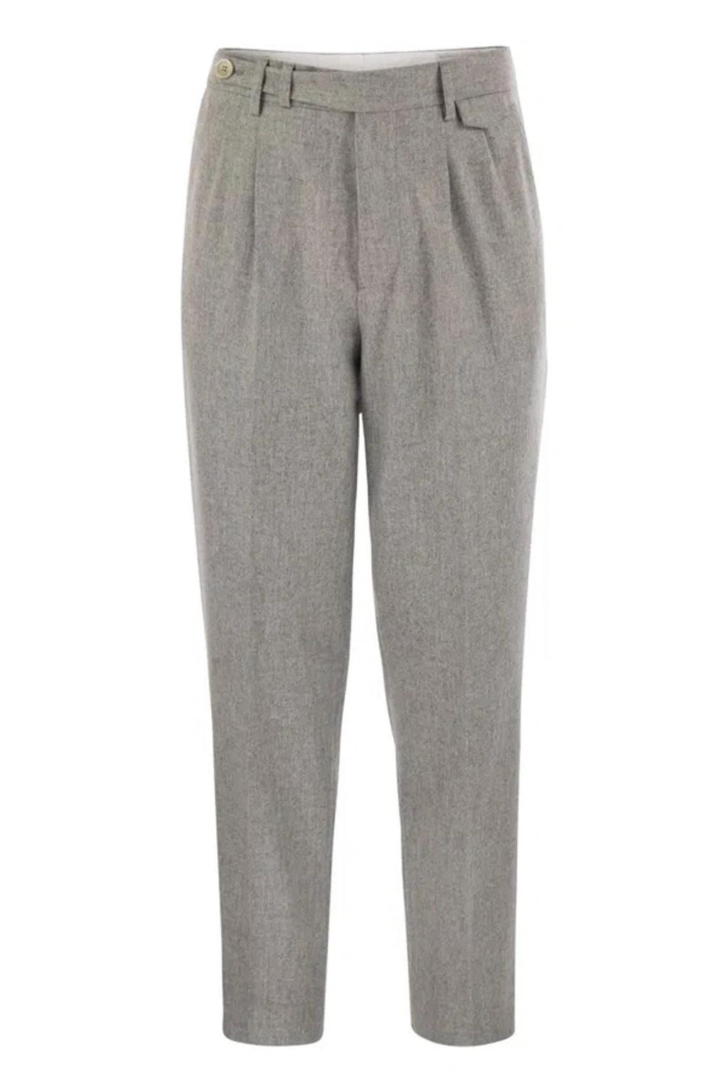 Leisure Fit Trousers In Virgin Wool Flannel With Double Darts In Pearl Product Image