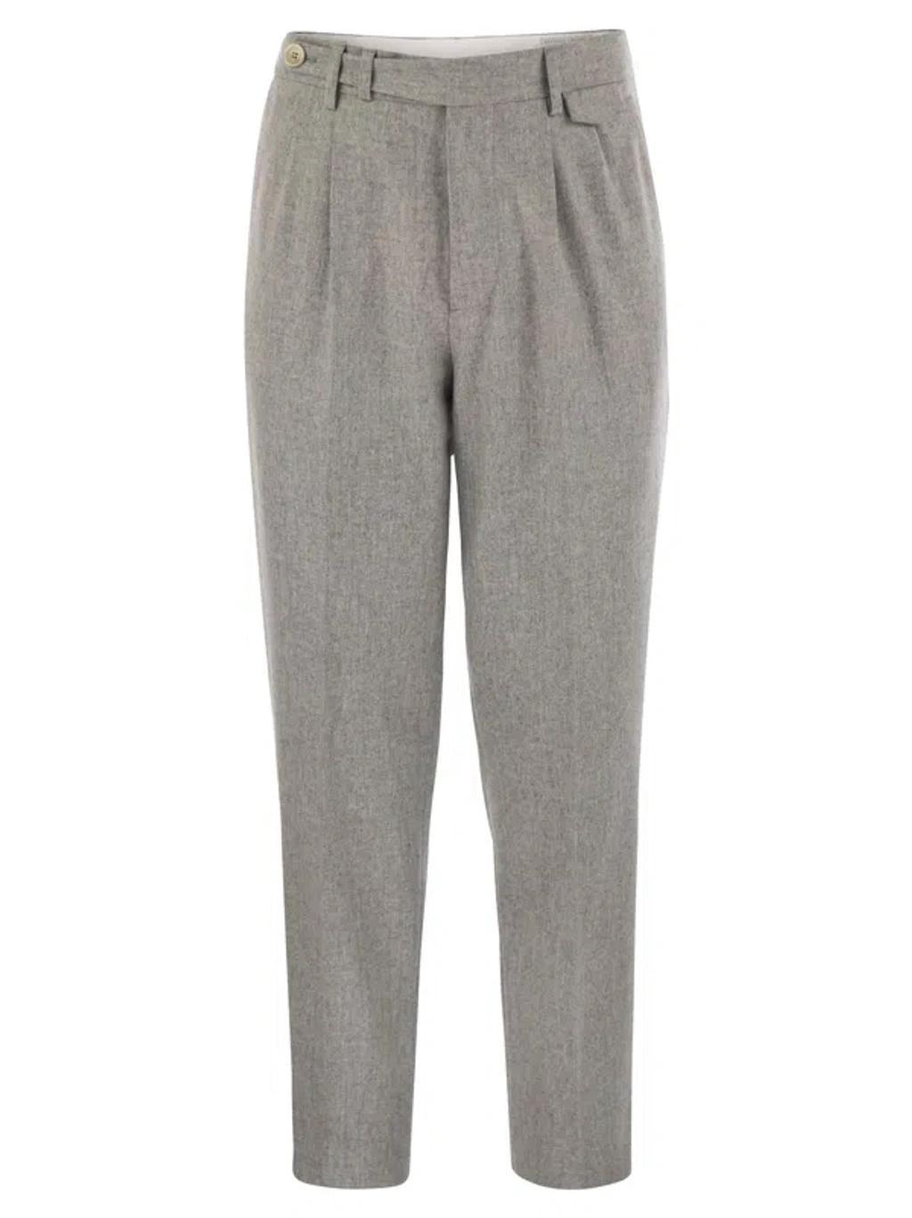 Leisure Fit Trousers In Virgin Wool Flannel With Double Darts In Pearl Product Image