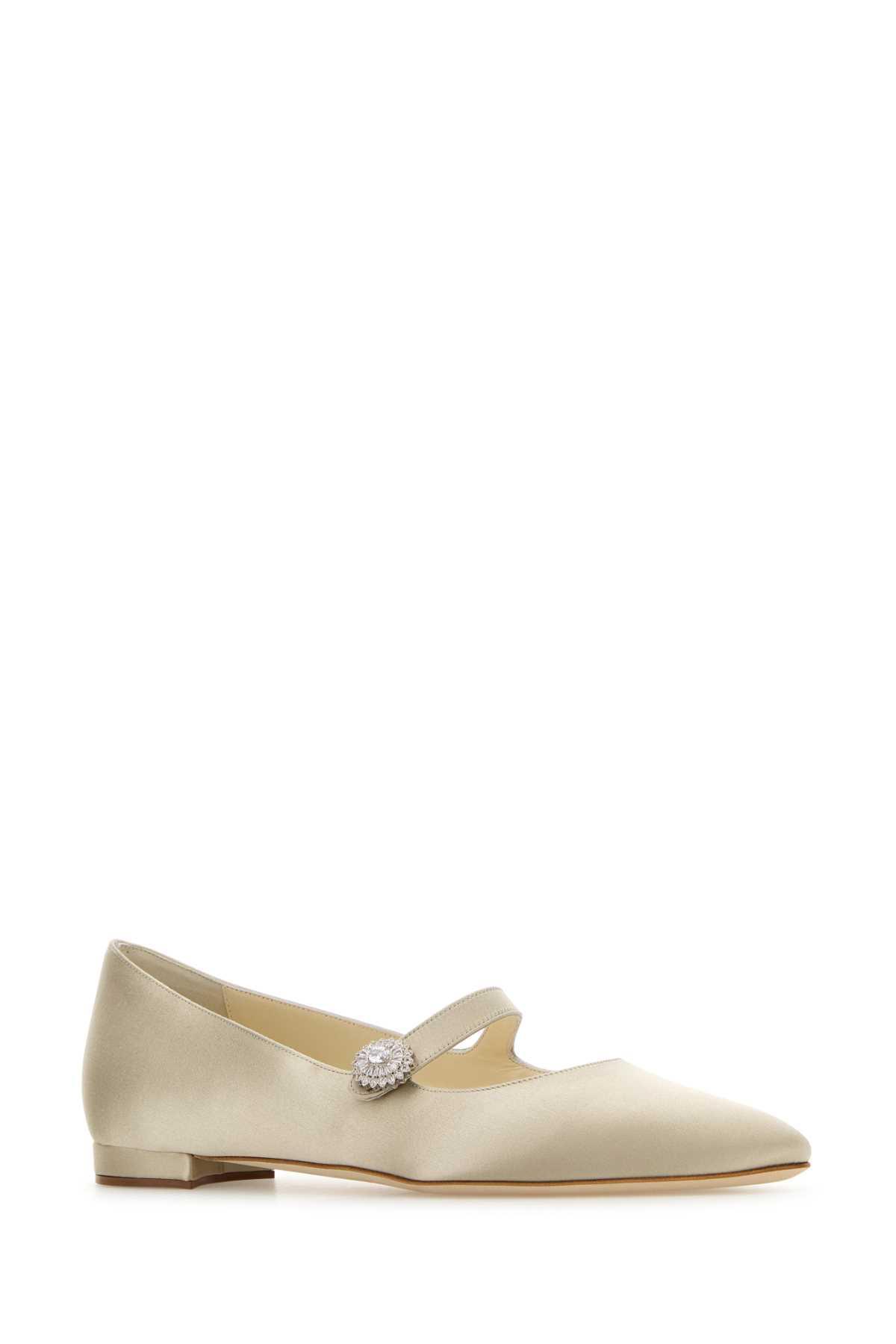 Satin Crystal Mary Jane Ballerina Flats In Beige O Tan Product Image