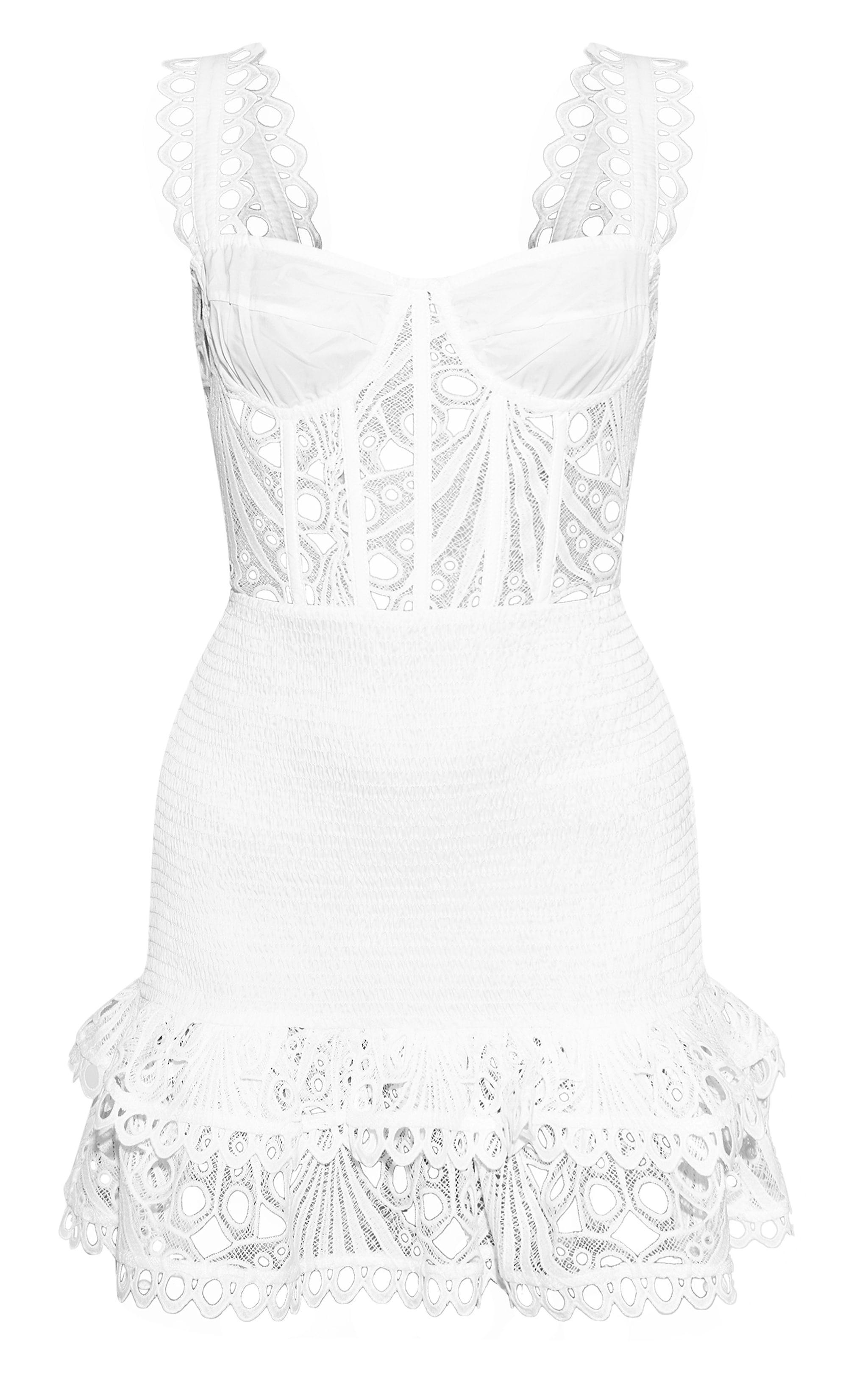 White Crochet Tiered Shift Mini Dress Product Image