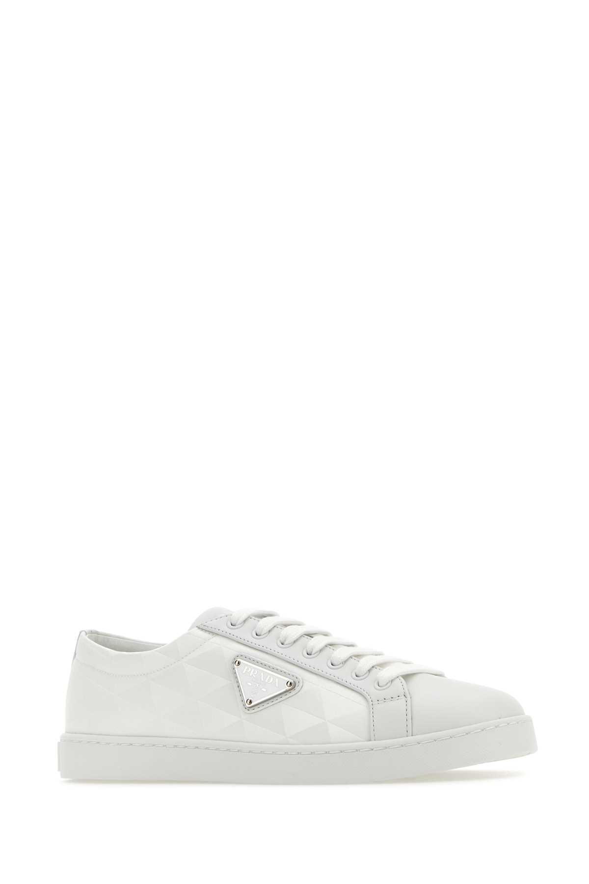 PRADA Man White Nylon And Leather Sneakers Product Image