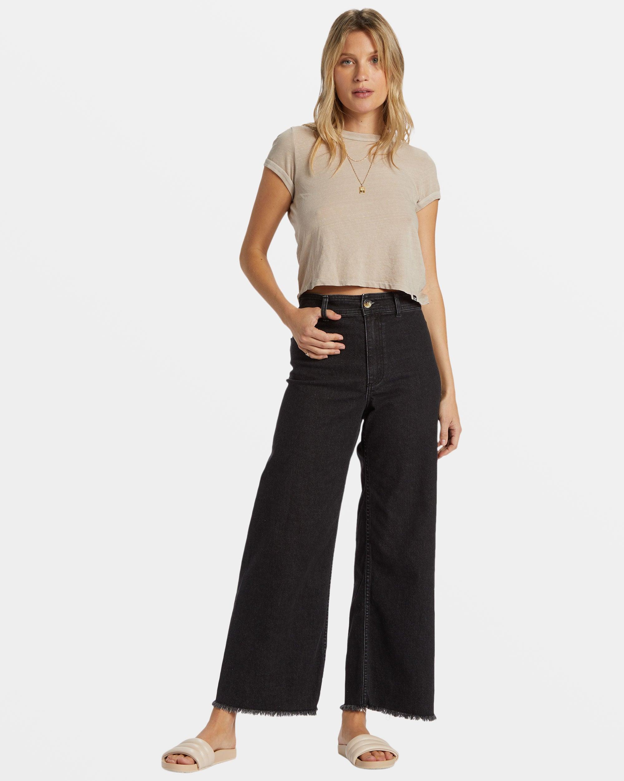 Free Fall Wide-Leg Pants - Black Rinse Female Product Image