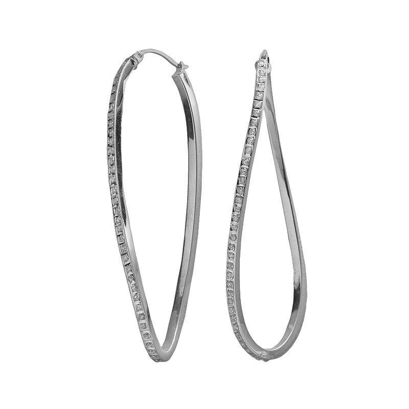 Diamond Mystique Platinum Over Silver Diamond Accent Wavy Hoop Earrings, Womens Product Image