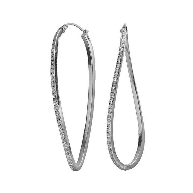 Diamond Mystique Platinum Over Silver Diamond Accent Wavy Hoop Earrings, Womens, White Product Image