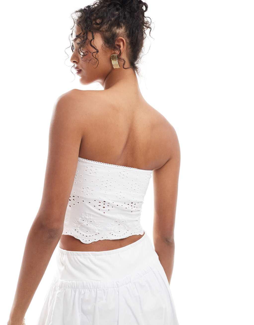 ASOS DESIGN broderie bandeau top in white Product Image