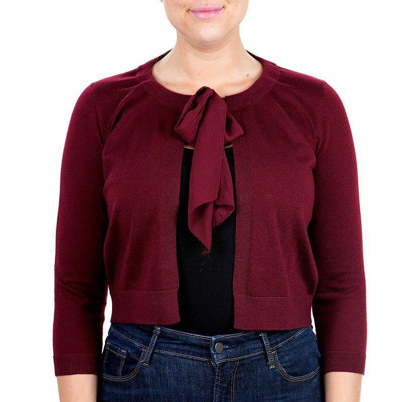 Womens Nina Leonard Chiffon Pull Through Knot Neck Bolero Deep Red Product Image