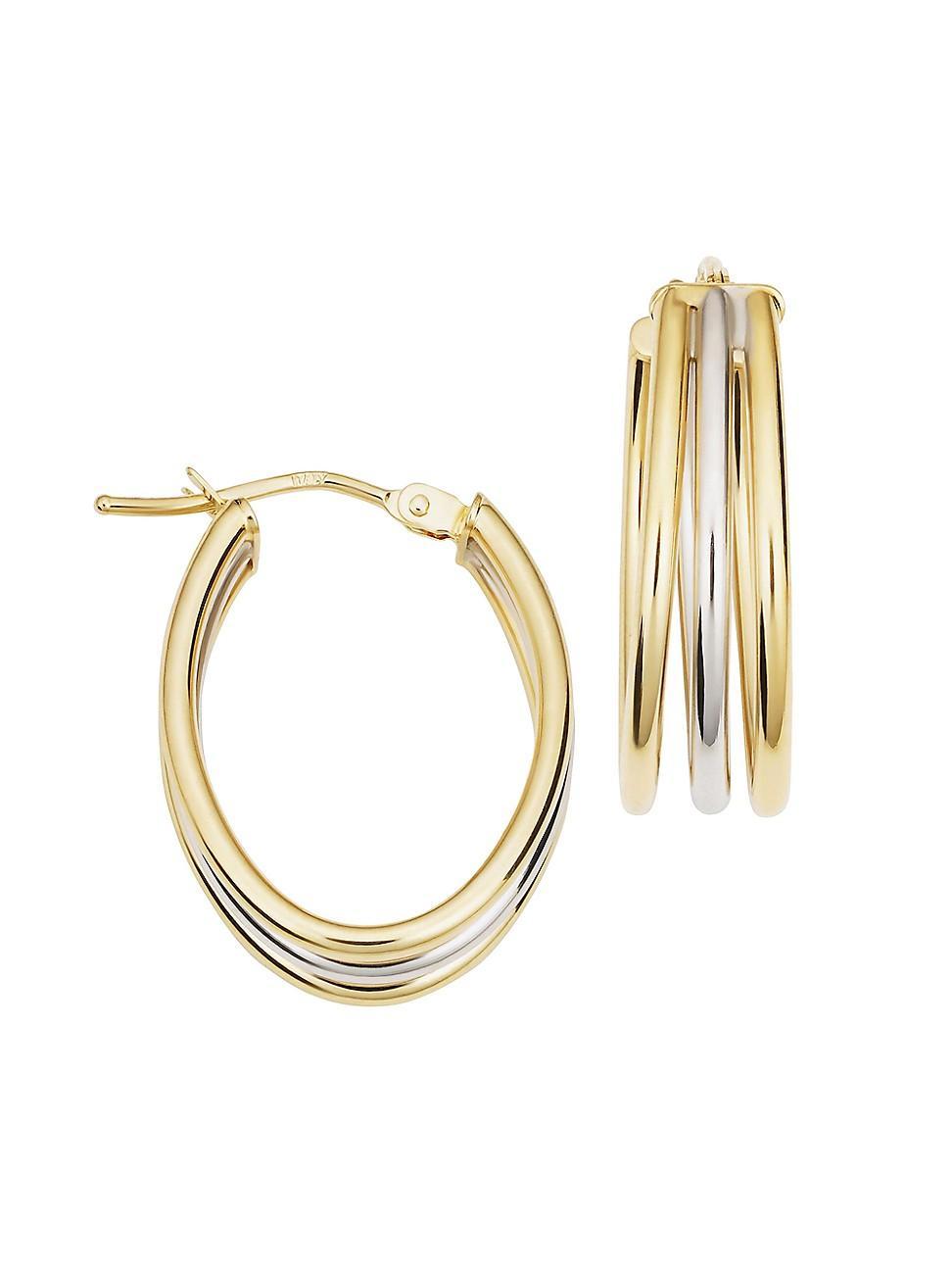 Womens 14K Yellow Gold, White Gold Trifecta Hoops Product Image