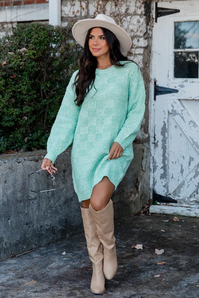 Never Pretend Sage Basketweave Knit Sweater Dress FINAL SALE Product Image