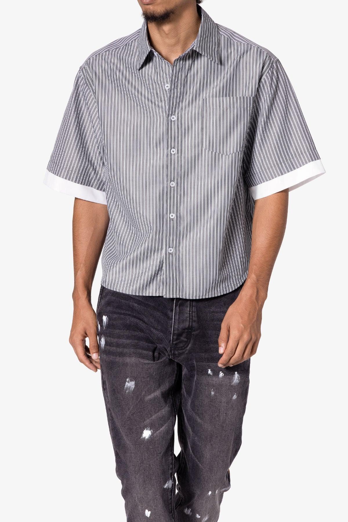 Dual Layered Striped Shirt - Black Product Image