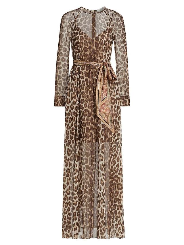 Womens Leopard Print Long-Sleeve Maxi-Dress Product Image