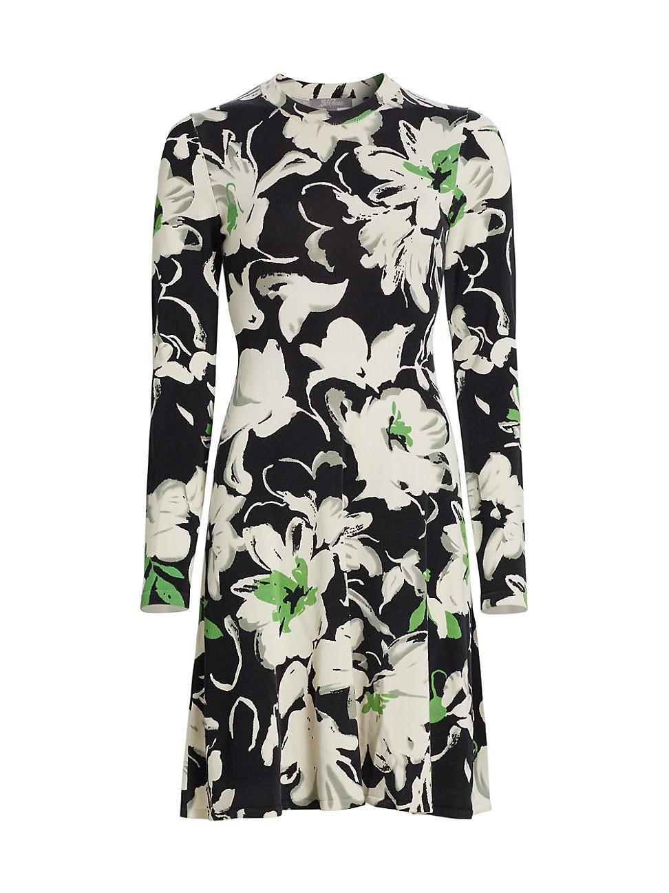 Womens Floral Print Long-Sleeve Minidress Product Image