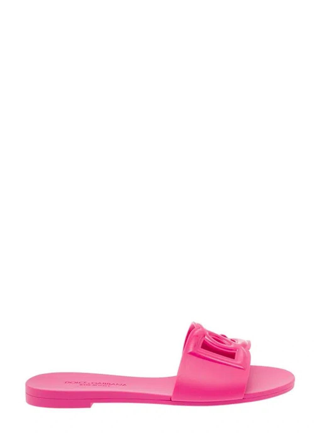 DOLCE & GABBANA Fuchsia Flats With Cut-out Band And Dg Logo In Soft Rubber Woman Product Image