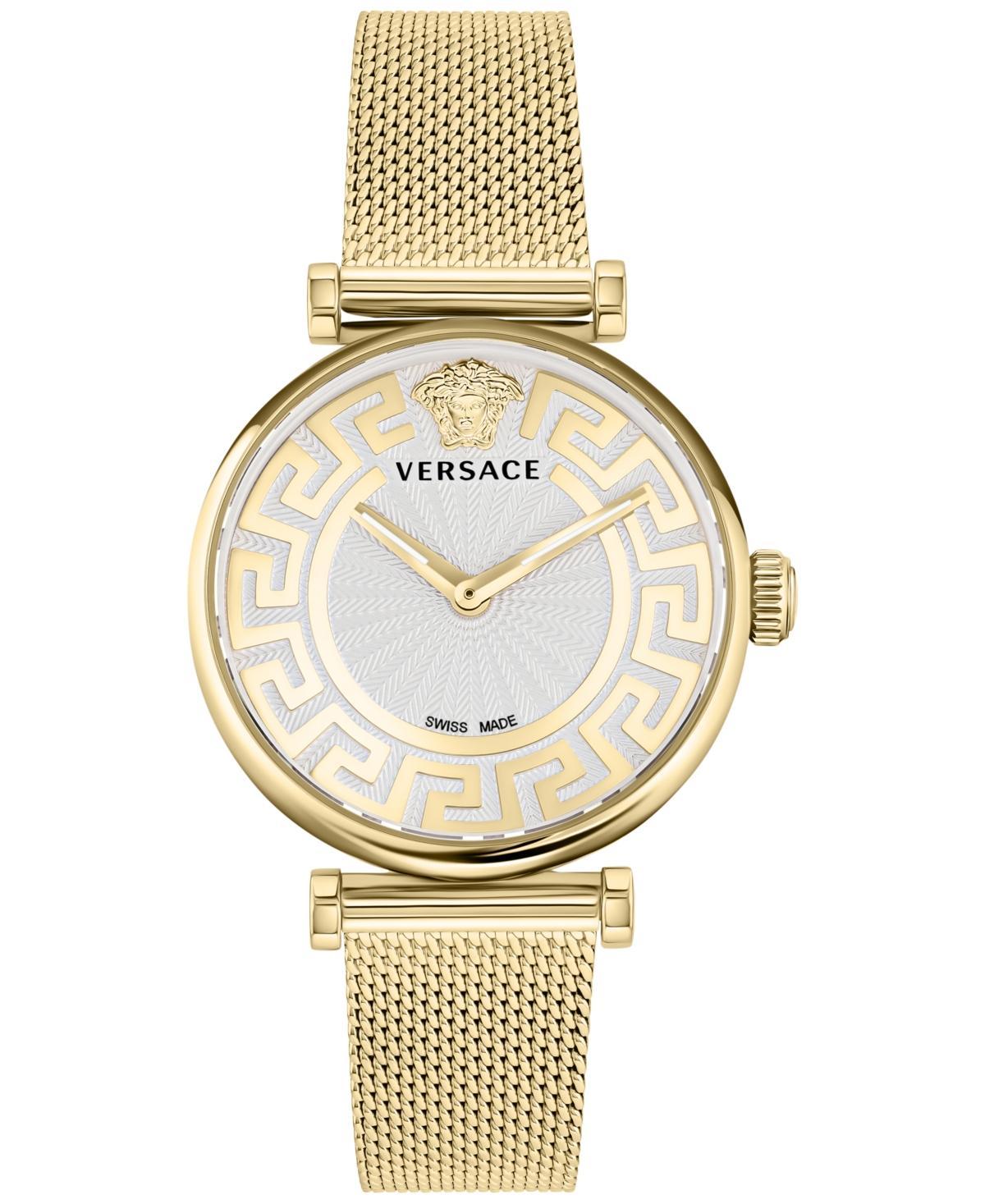 Versace Womens Swiss Greca Chic Gold Ion Plated Stainless Steel Mesh Bracelet Watch 35mm Product Image