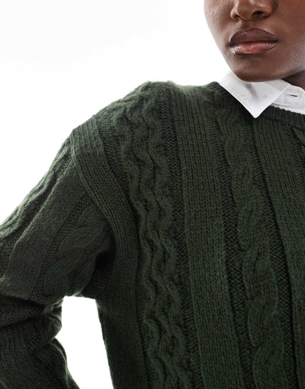 ASOS DESIGN oversized cable knit sweater in forest green Product Image