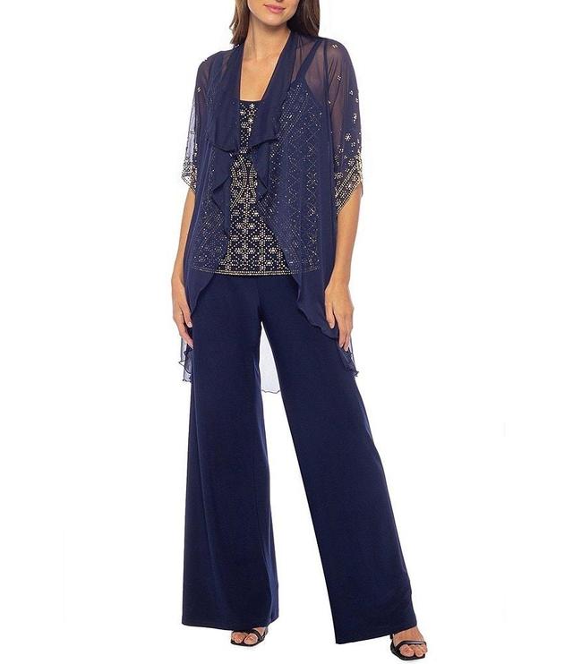 Marina 3/4 Sleeve Scoop Neck Embellished 3-Piece Pant Set Product Image