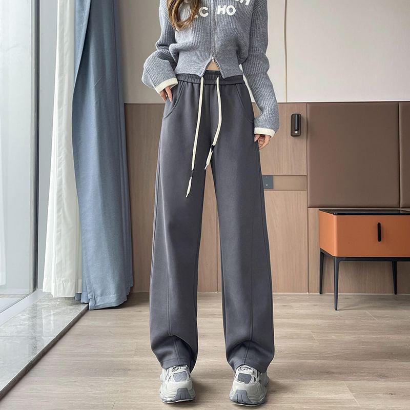 High Waist Plain Wide Leg Sweatpants (Various Designs) Product Image