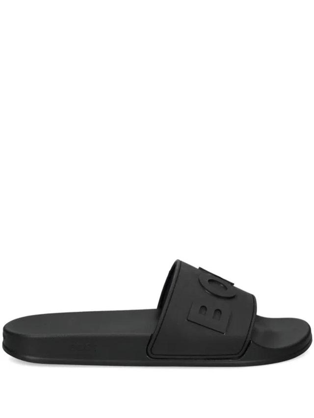 HUGO BOSS Logo-embossed Slides In Black Product Image