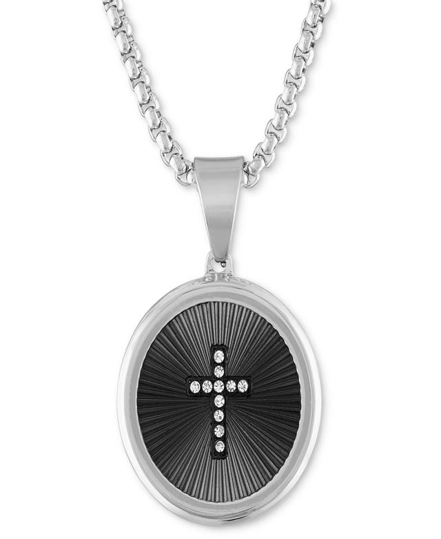 Mens Diamond Cross Oval 22 Pendant Necklace in Black & Gold-Tone Ion-Plated Stainless Steel Product Image