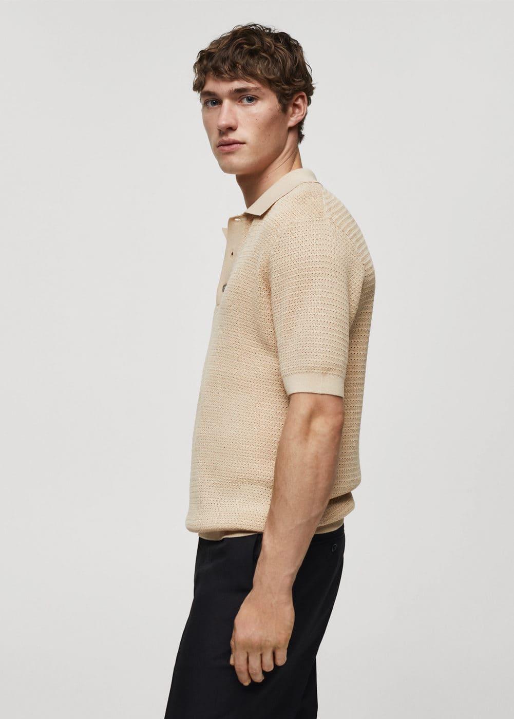 MANGO MAN - Openwork knit polo beigeMen Product Image