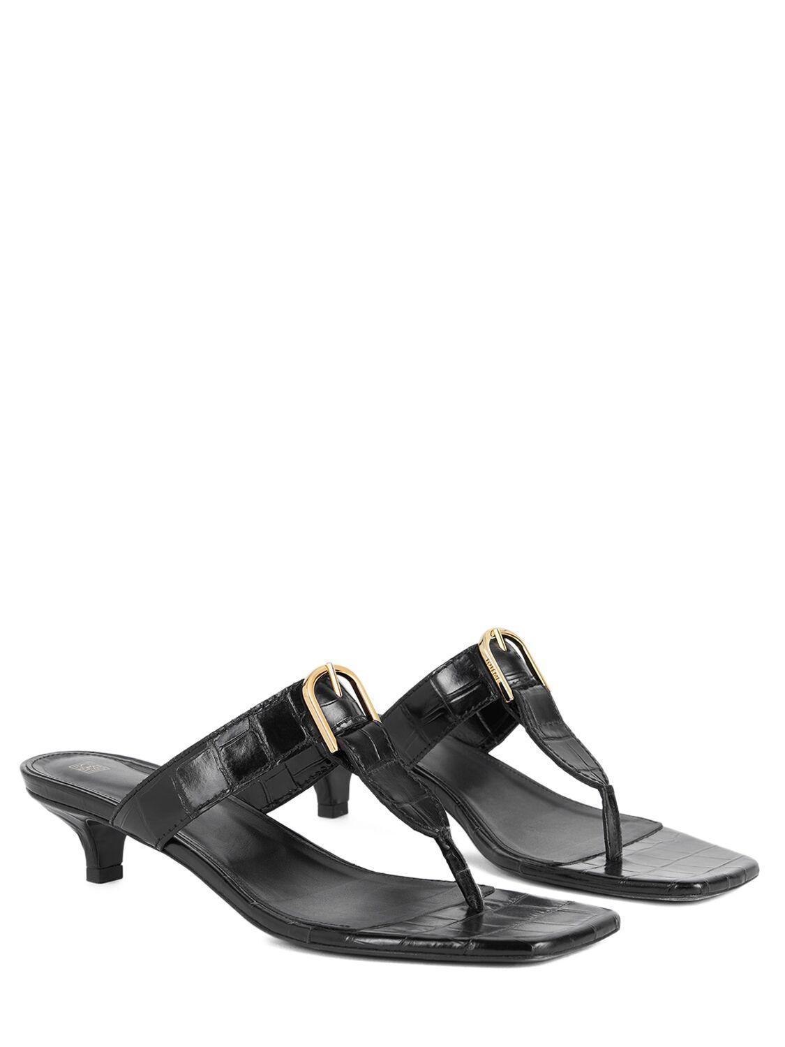 TOTÊME 35mm Croc Embossed Leather Thong Sandals In Black Product Image