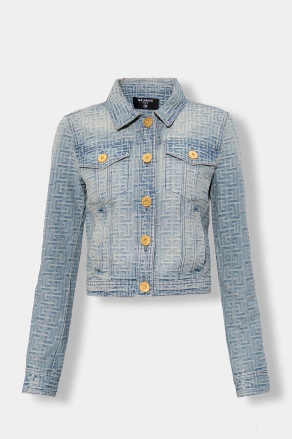 BALMAIN Monogram-jacquard Denim Jacket In Blue Jean product image