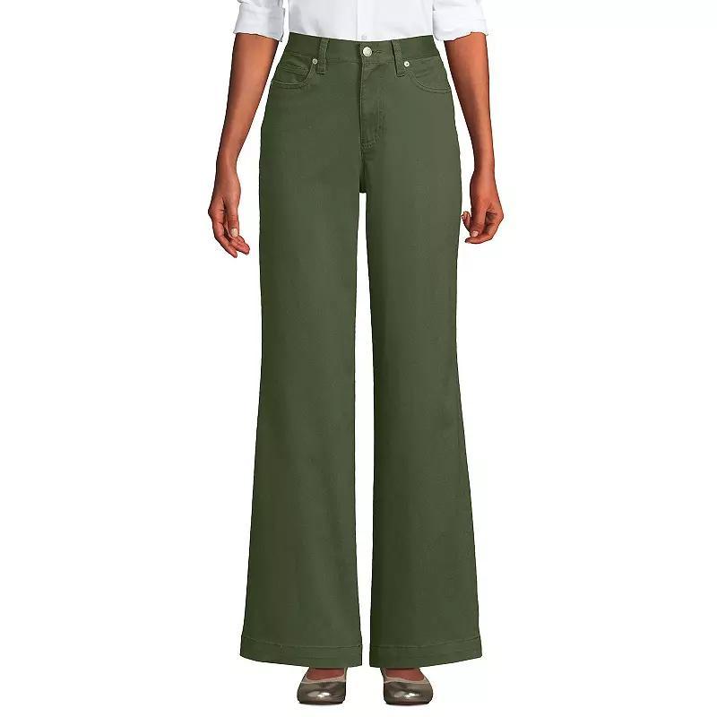 Womens Lands End High-Rise Wide Leg Chino Pants Beig/Green Product Image