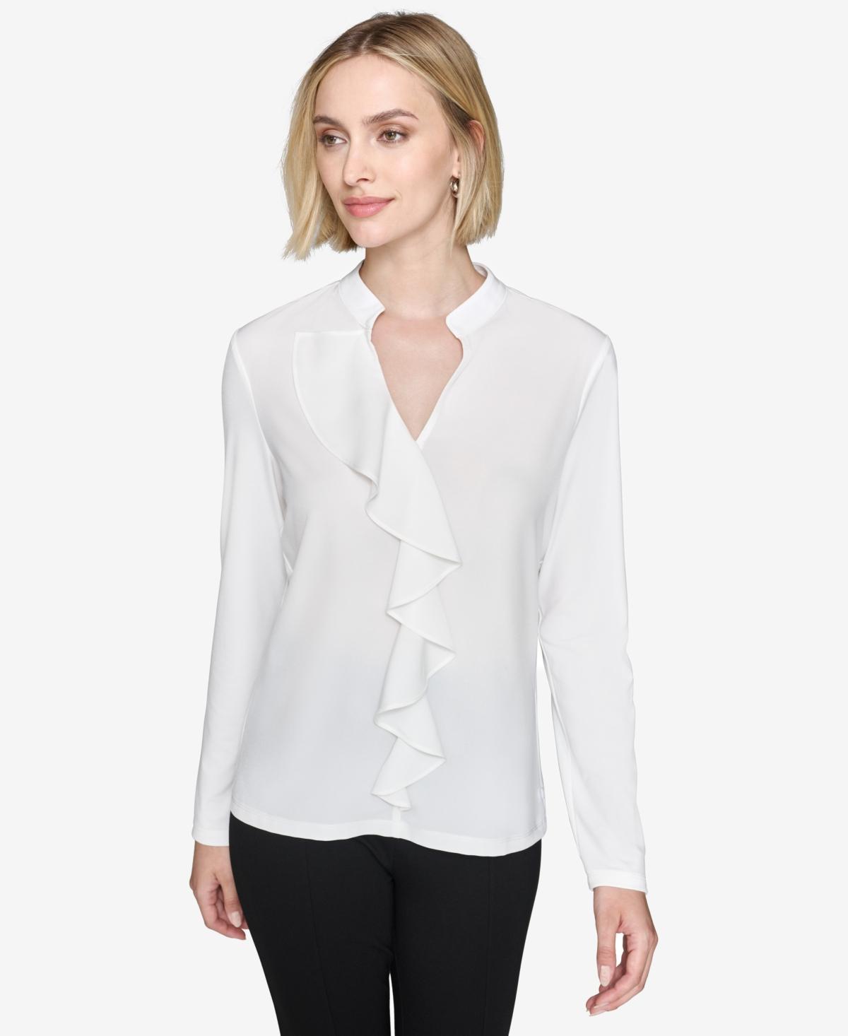 Karl Lagerfeld Paris Womens Ruffled Long-Sleeve Blouse Product Image