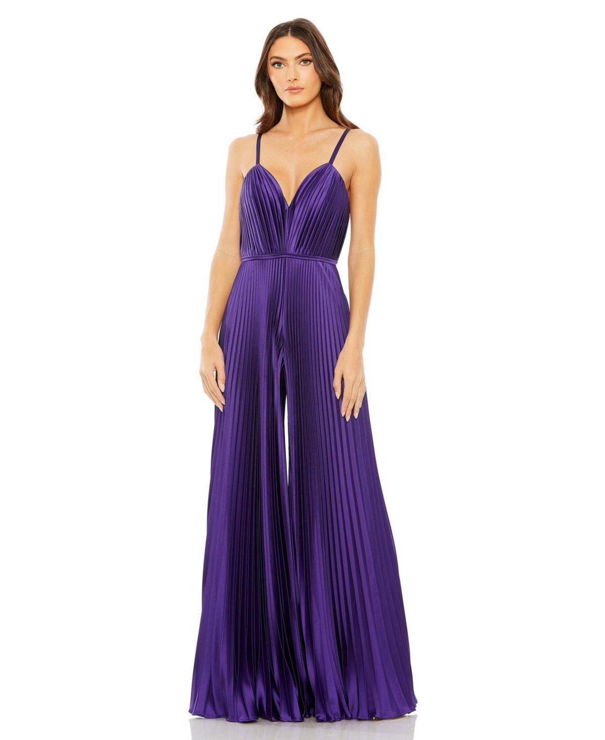 Ieena for Mac Duggal Pleated Satin Wide Leg Jumpsuit Product Image