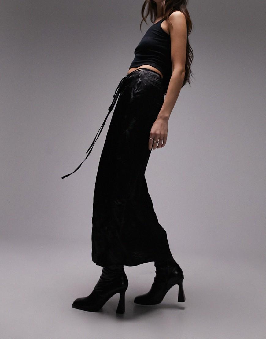 Topshop crinkle wrap midi skirt in black  Product Image