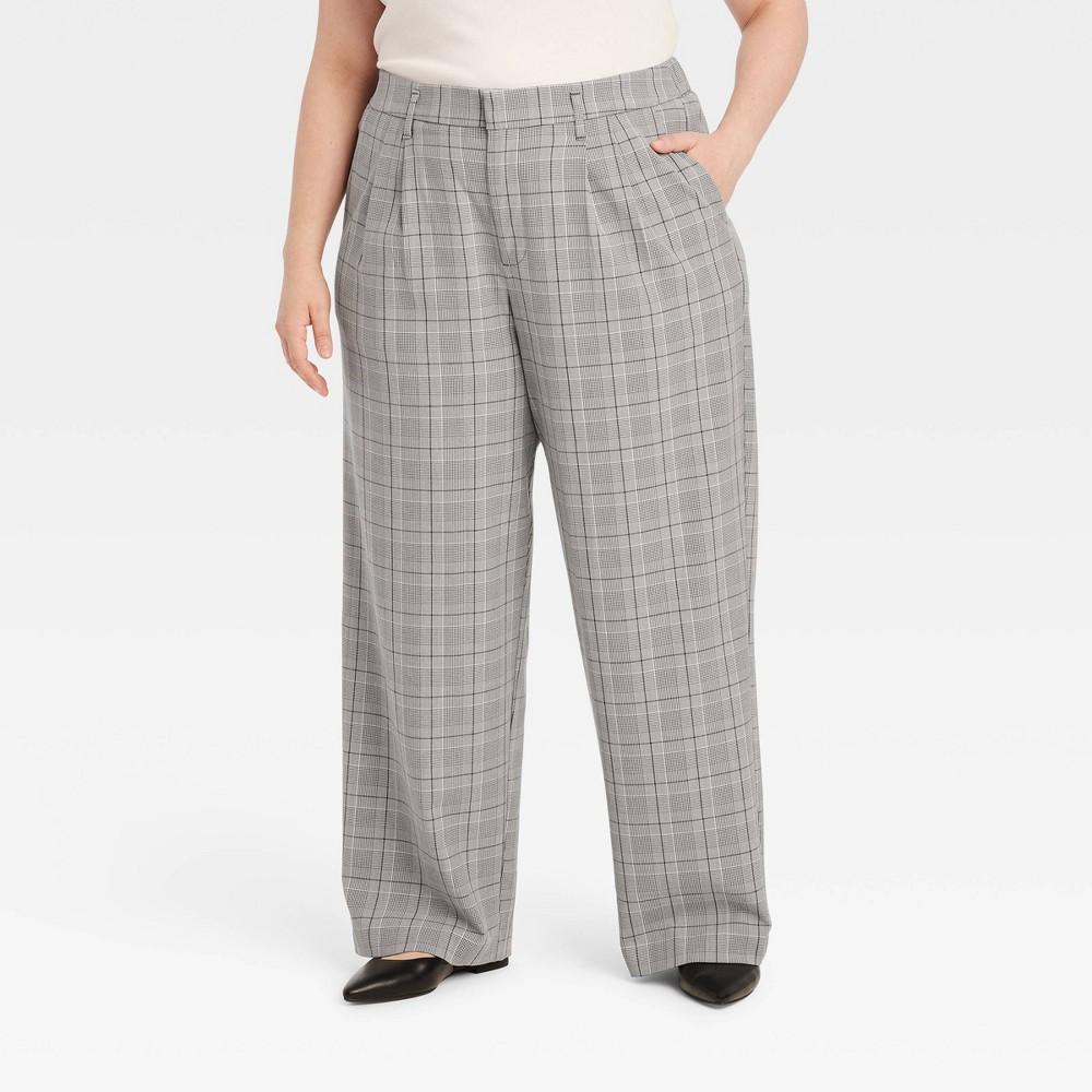 Womens High-Rise Straight Trousers - A New Day Plaid 26 Product Image