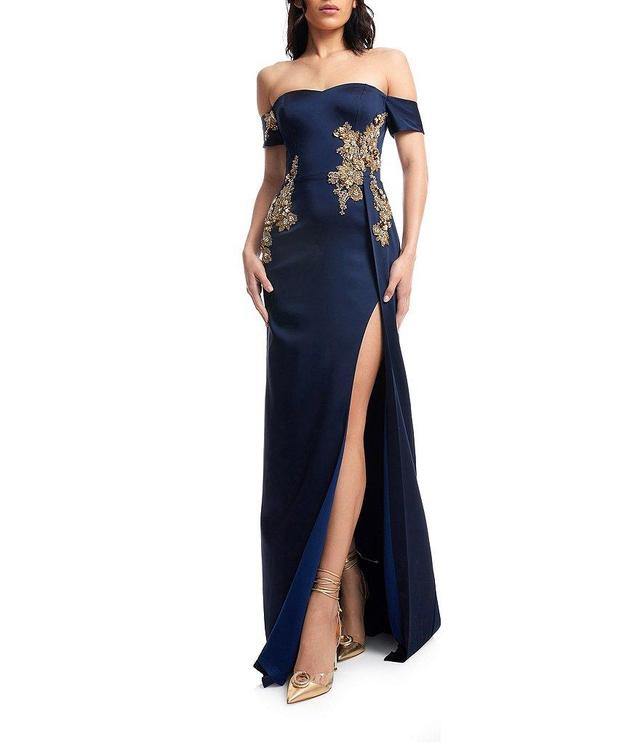 Dress the Population Logan Beaded Off-The-Shoulder Cap Sleeve Mermaid Gown Product Image