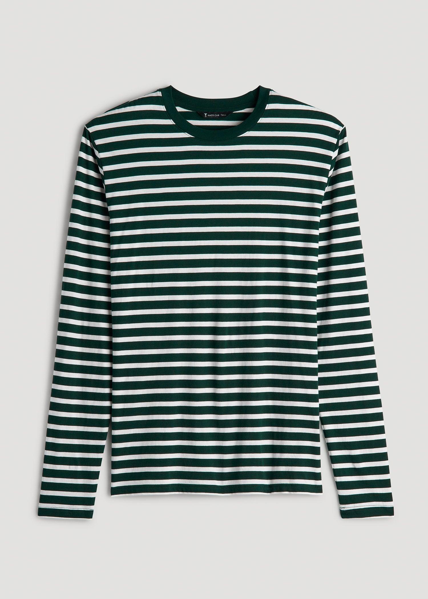 Long Sleeve Striped Tall Men's Tee in Emerald and White Stripe Male Product Image